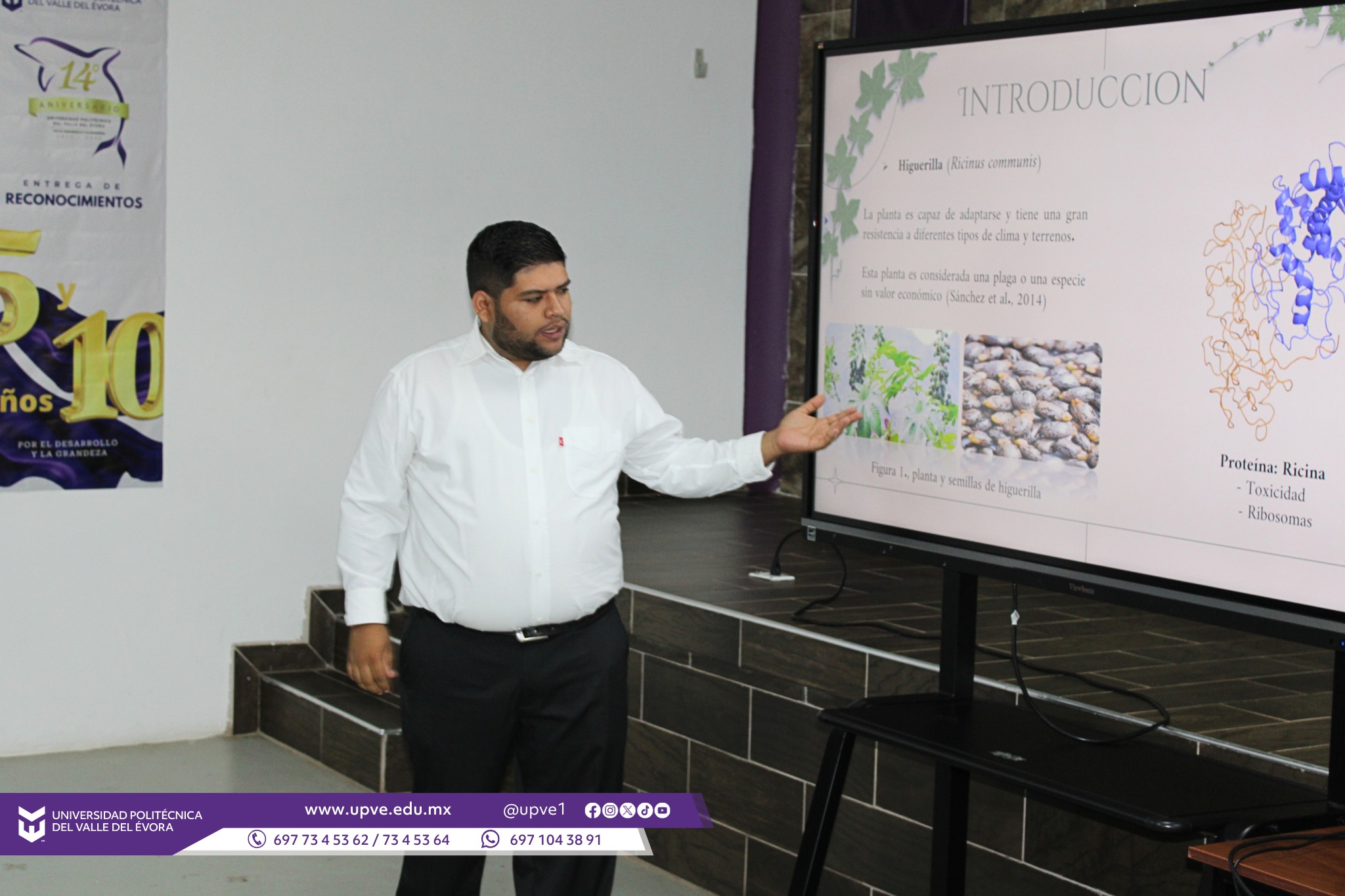 🎓✨ Felicitamos al egresado Javier Eduardo Zavala López por la exitosa presentación de su tesis, realizada el jueves 12 de febrero de 2026, titulada “Evaluación de compuestos bioactivos de higuerilla (Ricinus communis) y ajo (Allium sativum) para el control de plagas agrícolas”.
Este importante trabajo de investigación fue desarrollado durante su estadía como parte de su proceso de titulación en la Universidad Politécnica del Valle del Évora, aportando alternativas sustentables para el manejo de plagas en el sector agrícola.
El jurado estuvo conformado por las y los miembros: Dra. Mónica Acuña Jiménez, M.C. Luis Esteban Soto Moreno, y la Ing. Fidelia Higuera Blancarte. Tras la defensa del proyecto, el sustentante aprobó por unanimidad el examen de grado, obteniendo el título de Ingeniero en Agrobiotecnología.
La tesis fue ratificada por la Rectora Dra. Imelda Zayas Barreras y el Secretario Académico M.T.I. Arnoldo Sánchez López.
¡Muchas felicidades por este gran logro académico y profesional! Le deseamos mucho éxito en su camino. 🌱
#SomosUPVE
#PorElDesarrolloYLaGrandeza
#SomosDelfinesUPVE