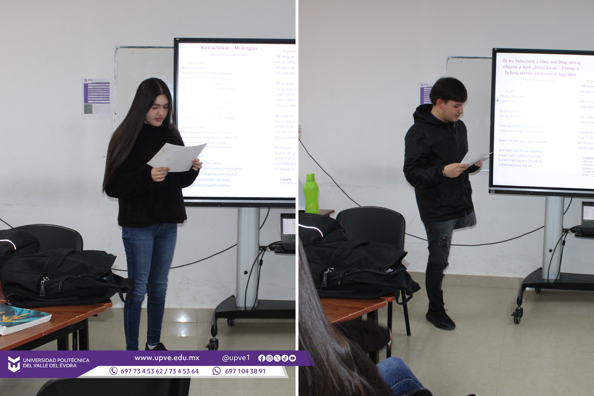 📚✨ Maratón de Lectura por el Día Internacional de la Lengua Materna ✨📚
En el marco del Día Internacional de la Lengua Materna, nuestra comunidad universitaria se sumó al Maratón de Lectura promovido por la Secretaría de Educación Pública, a través de la Estrategia Nacional de Lectura, reafirmando el compromiso con la promoción de la diversidad lingüística y el fortalecimiento de nuestras raíces culturales.
Durante esta significativa actividad, estudiantes de la carrera de Ingeniería en Tecnologías de la Información e Innovación Digital, del grupo TIID2-2, participaron activamente pasando al frente para realizar lecturas en voz alta, compartiendo textos en español y en diversas lenguas indígenas como Náhuatl, Ch’ol, Tutunakú, Pa ipai y Tu’un savi (Mixteco), entre otras.
El taller estuvo presidido por el M.T.I. Javier Irak Ahumada Alvarado, contando con el valioso apoyo de la M.C. María Alejandra Zamudio Aguilasocho, quienes impulsaron este espacio de aprendizaje, inclusión y respeto por nuestras lenguas originarias.
Este ejercicio no solo fomentó el hábito de la lectura, sino que también permitió reconocer la riqueza cultural y lingüística que forma parte de nuestra identidad como nación.
Agradecemos la entusiasta participación de nuestros estudiantes, quienes demostraron que la lectura es un puente que une culturas, generaciones y conocimientos.
#DíaInternacionalDeLaLenguaMaterna
#MiLenguaMiRaíz
#MaratonesPorLaLectura
#SomosUPVE
#PorElDesarrolloYLaGrandeza
#SomosDelfinesUPVE